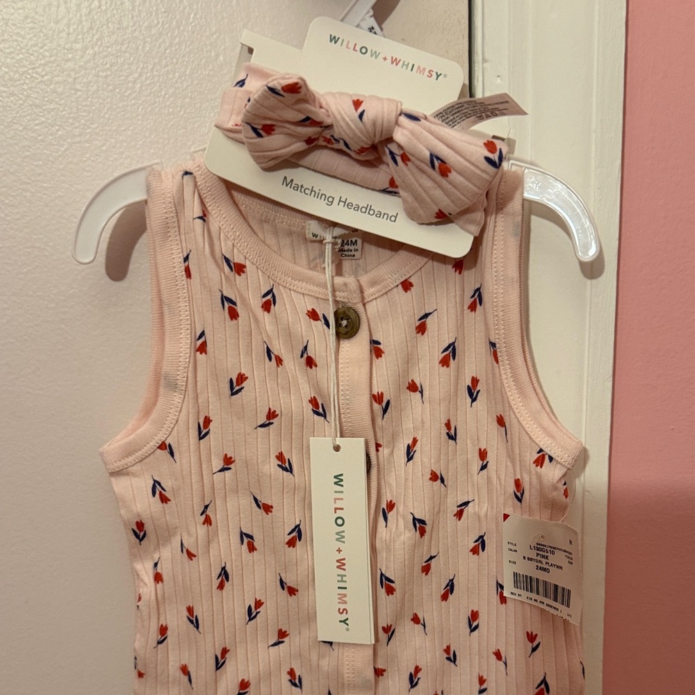 Pink Patterned Kids One Piece - Picture 3 of 3